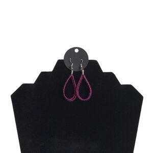 Dark Purple Seed Beaded Double Teardrop Shaped Lightweight Dangle Drop Earrings